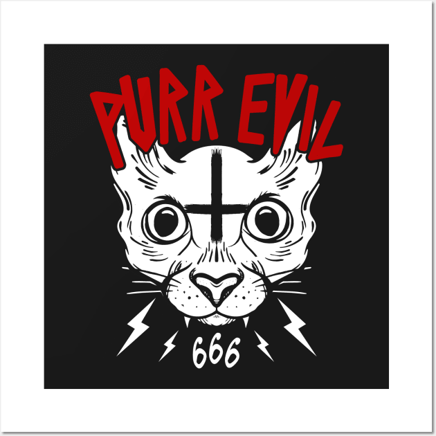 PURR EVIL - SATANIC CAT - OCCULT CAT - FUNNY CAT OCCULT Wall Art by Tshirt Samurai